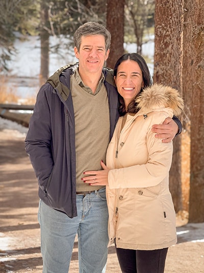 Hopeful adoptive couple enjoying the cool forest